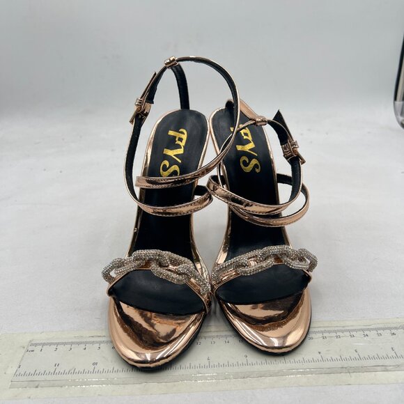 FYS Gold Chain Open Toe Sandals Cross Strap Stiletto High Heels Sexy Party Shoes - Picture 3 of 8